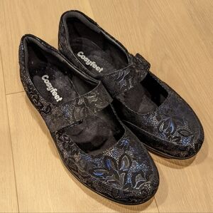 Women's Black Floral Shoes extra wide